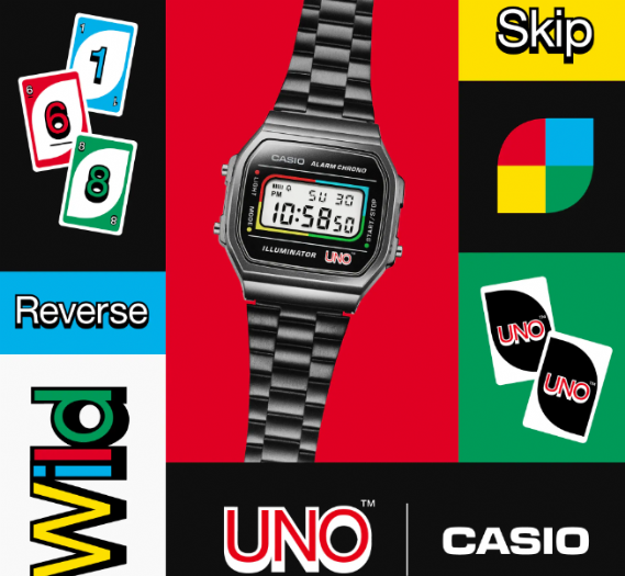 UNO 與 Casio 聯名推出限量款手錶：經典 A168 搭配 UNO 元素