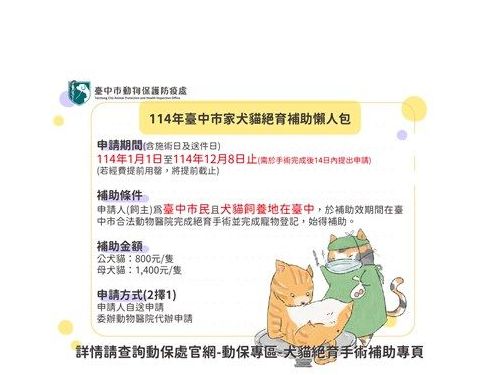 關愛毛孩健康 —— 臺中市犬貓絕育補助計畫暖心啟動